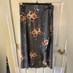 Floral Wrap Midi Skirt in Slate Gray